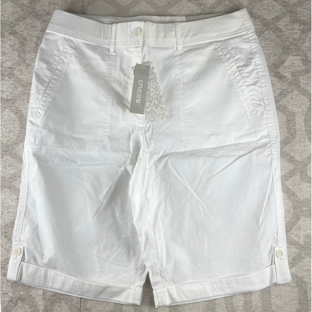 Chico's Secret Stretch Bermuda Shorts Womens 0.5 Size 6 White NWT Cotton Casual